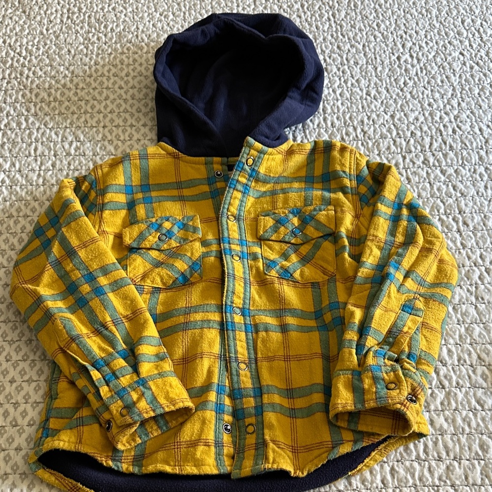 Yellow and Blue Plaid Kids flannel Hoodie